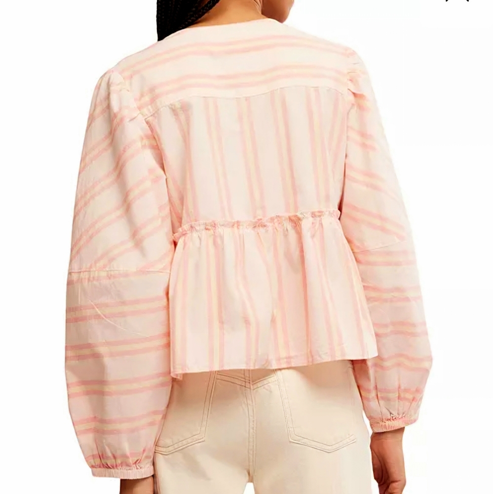 Free People Brunch Babe Tie-front blouse, Orange/Yellow, NWT, msrp $128, size M - Picture 4 of 7